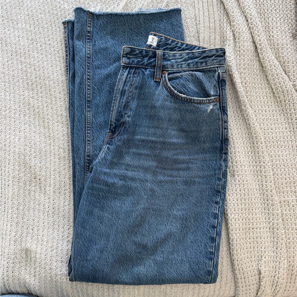 Raw Hem Blue Denim Jeans